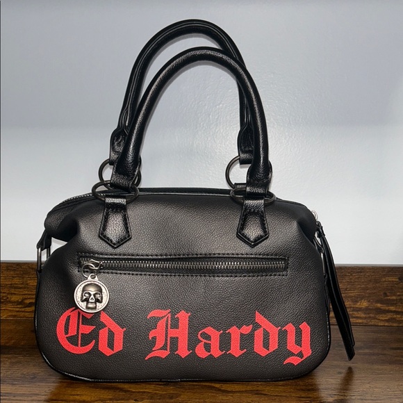 Ed Hardy Black and Pink Floral Satchel - Picture 2 of 11